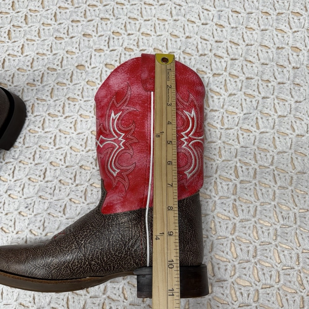 Old West Red Leather Broad Square Toe Boot Kids Boys Size 4 D Red Brown BSY1913 - Picture 6 of 11
